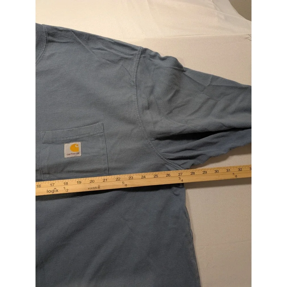 Carhartt Mens 2XL Tall Long Sleeve Pocket T-Shirt Blue Original Fit K126 - Picture 7 of 13